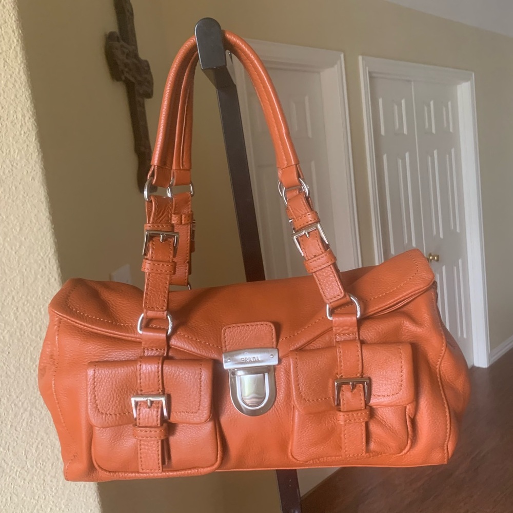 Prada Flap Satchel Shoulder Bag in Burnt Orange Leather New - Picture 3 of 16